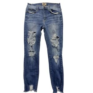 Denim Blvd Skinny Jeans Juniors 9 Blue Med Wash High Rise Distressed 26x25